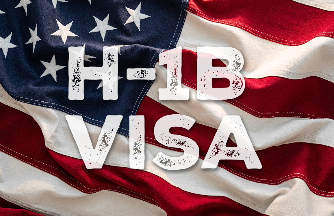 H-1B Visa with flag in background